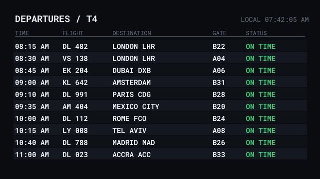 Airport FIDS Board System Reboot Boot Text Overlay 4K Video Terminal Screen Malfunction Authentic Live Data Schedule Monitor OS Startup Command Line Recovery Sequence Display Timetable
