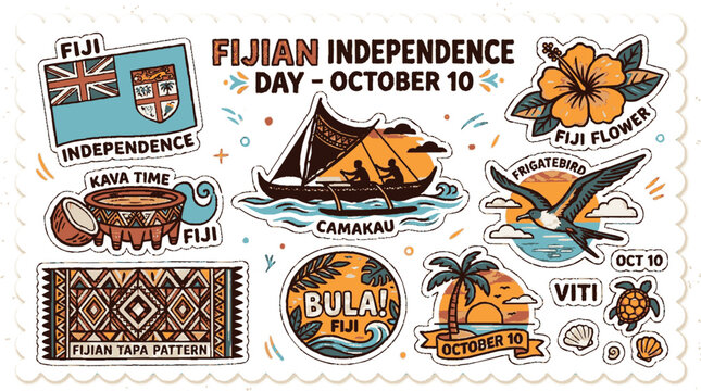 Fijian independence day sticker sheet with traditional cultural symbols