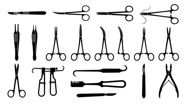 Surgical instruments silhouettes set