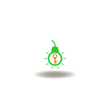 Vector illustration of light bulb and key inside. Symbol of key takeaways.