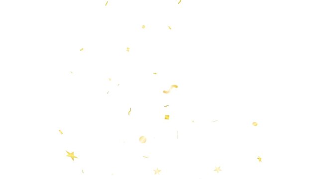 Golden Confetti Falling and Bursting Animation on White Background Celebration New Year