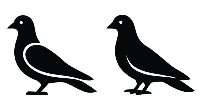 Black silhouettes of two pigeons standing side by side on white background