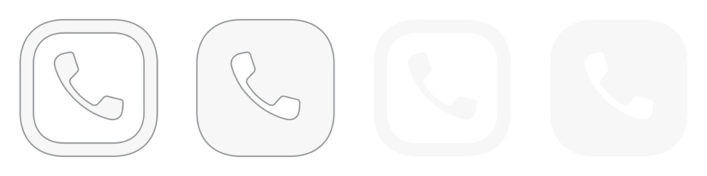 White telephone icon clipart with phone contact symbol outline rounded squircle for app website button on transparent background