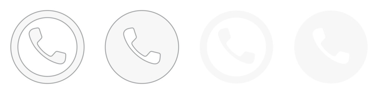 White phone icon clipart with telephone contact symbol outline circle for app website button on transparent background