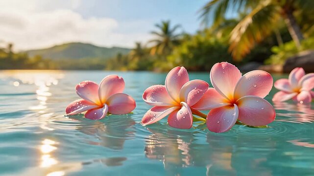 Pink flowers floating on water