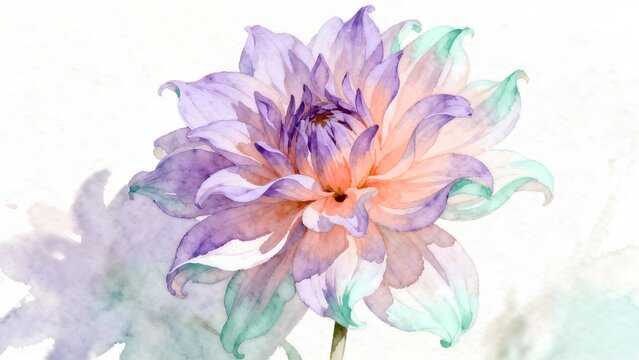 Watercolor painting of a purple and peach flower