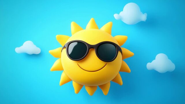 Cheerful cartoon sun wearing sunglasses in sky