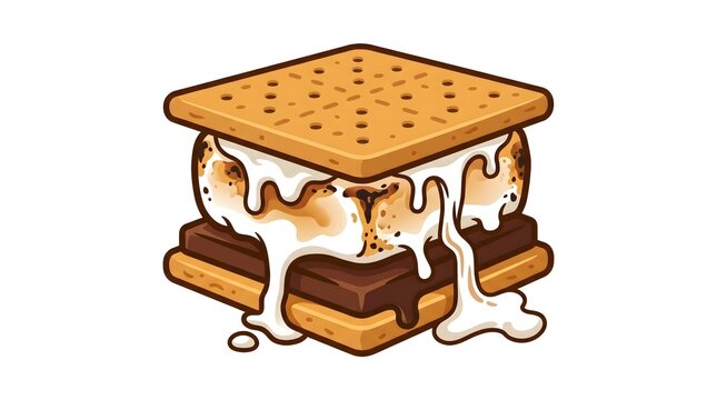 S'mores Sandwich Side View &mdash; Graham Cracker Toasted Marshmallow Chocolate Campfire Flat Vector