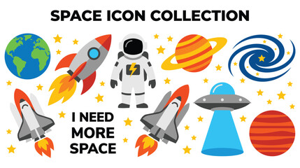 Space icon collection with rockets, planets, and astronaut. © Ojufa