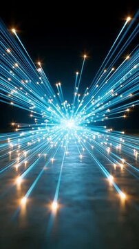Abstract blue fiber optic lines carrying data signals