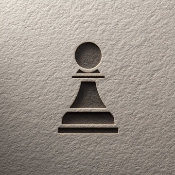 Embossed chess pawn icon on paper with deep shadow contrast, 깊은 그림자 대비가 있는 종이 위 음각된 체스 폰 아이콘