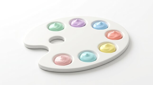 Colorful paint palette with multiple pastel colors on white background