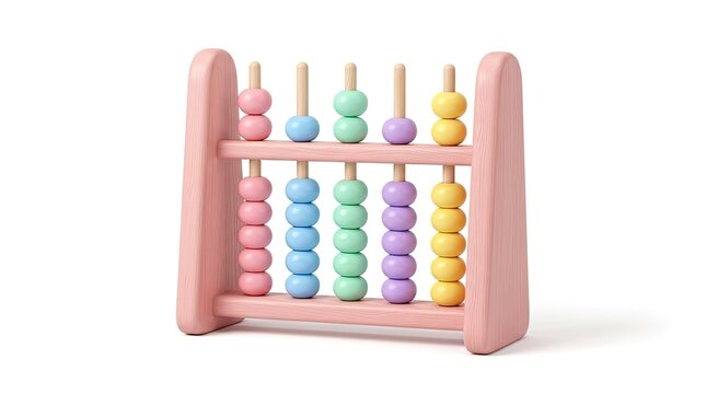 Colorful wooden abacus toy with beads on white background