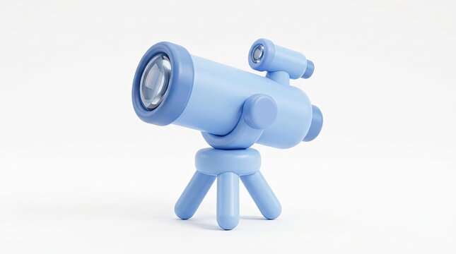 Light blue telescope on a tripod stand isolated on white background