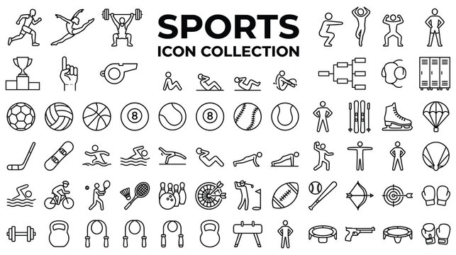 Sports icon collection set line art for web.