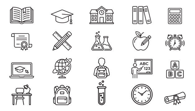 Education icons set with school and learning symbols
