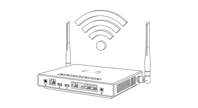 Line art illustration of a wireless router with wifi icon