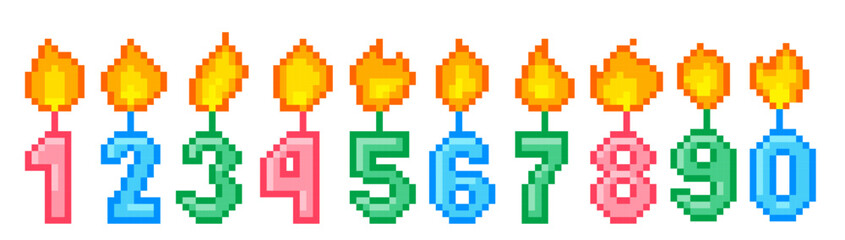 Fototapeta premium Birthday Party Number Candle Set Pixel Art