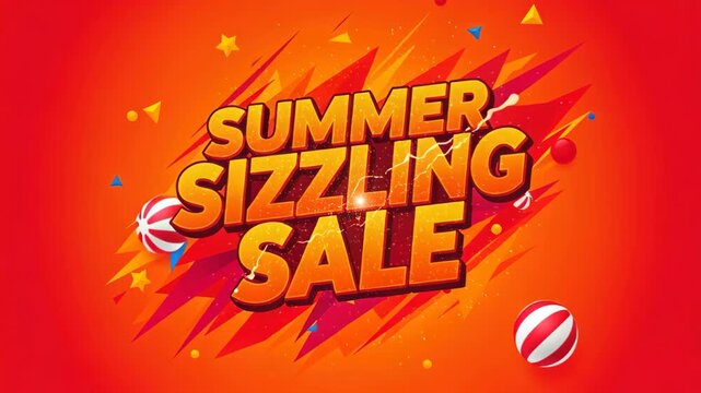 Summer Sizzling Sale: Vibrant graphic design announcing a summer sale with energetic splashes and celebratory elements, conveying excitement and great deals.