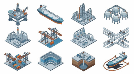 Isometric Industrial and Transportation Infrastructure Illustrations. © Kak