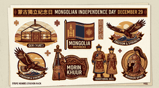 Mongolian independence day decorative sticker sheet