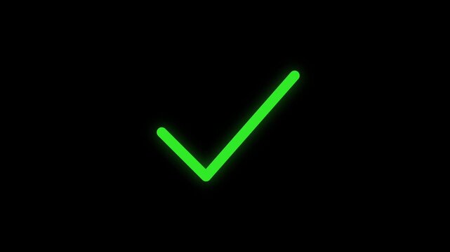 Hand Drawn Animated Green Check Mark Tick Sign Symbol Black Background Approval Success