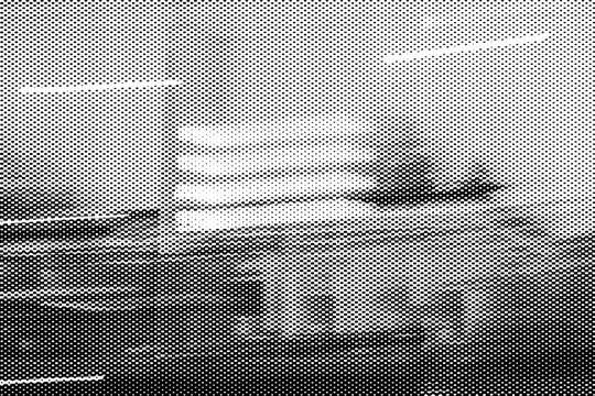 Halftone overlay of a landscape horizon with an object resting on water on transparent background. Subtle scenic texture, multiply blend mode ready.