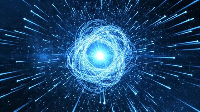 Exploding blue light rays from a central point.