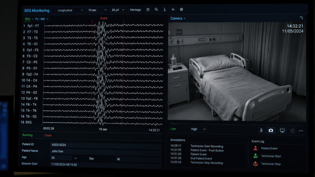 Close-up of video EEG seizure monitoring monitoring room screen 