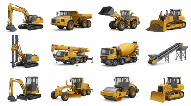Collection of heavy construction machinery and equipment.