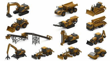 Collection of yellow construction vehicles and heavy machinery. © Bunga