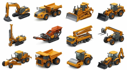 Collection of yellow construction vehicles and heavy machinery. © Bunga