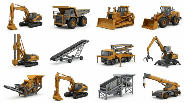 Collection of heavy construction machinery and equipment.