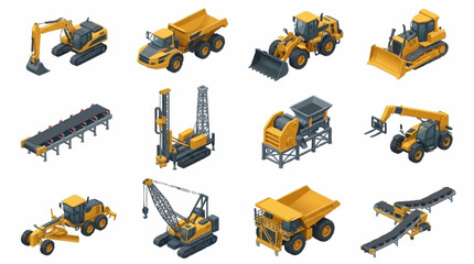 Collection of yellow construction vehicles and heavy machinery. © Bunga