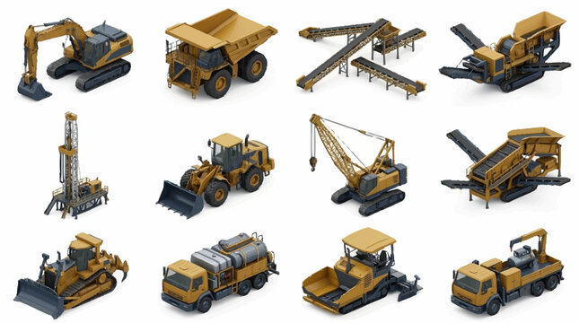 Collection of heavy construction machinery and equipment.