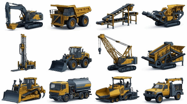 Collection of heavy construction machinery and equipment.
