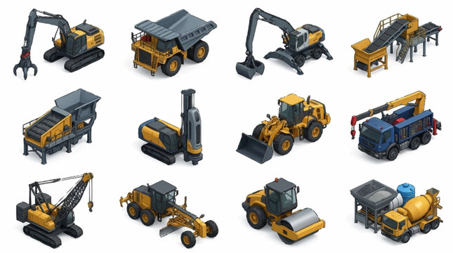Collection of heavy construction machinery and equipment.