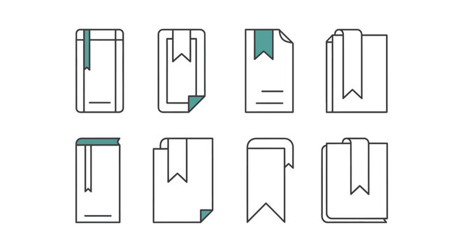 Minimalist book icons with bookmarks for design and education purposes