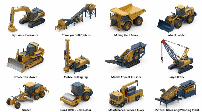Collection of Heavy Construction Machinery and Equipment.