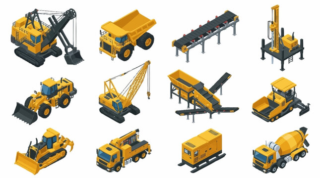 Collection of Yellow Construction Vehicles and Equipment.