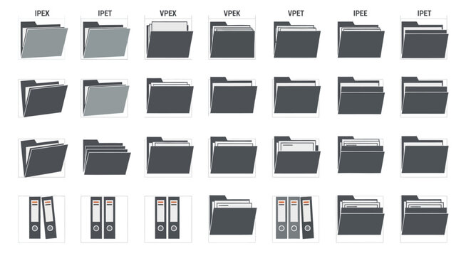 Collection of digital file folders isolated on white background for various concepts
