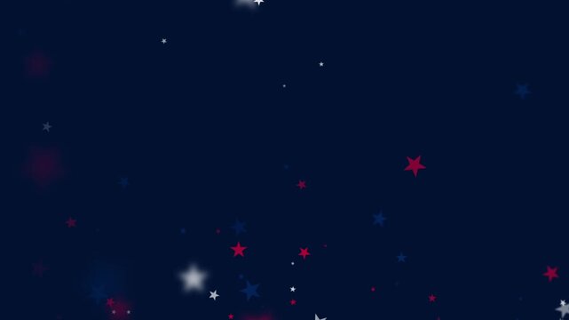 Patriotic Red White and Blue Stars Falling on Dark Red Background for US Independence Day 4th of July Celebration 