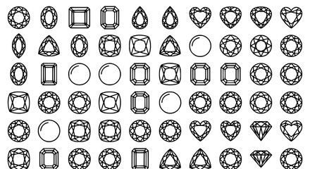Gemstone Vector Icon Set with Diamond Ruby Sapphire Emerald and Crystal Outline Symbols © MdArif