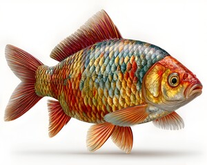 Fototapeta premium Vibrant Iridescent Fish with Colorful Scales on White Background