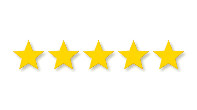 Five bright yellow star rating icons