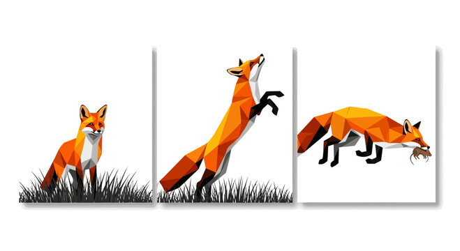 Geometric Low Poly Fox Hunting Sequence Vector Art