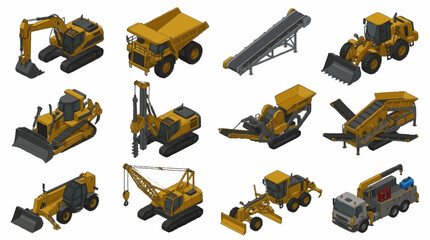 Collection of heavy construction machinery and vehicles. © Sami