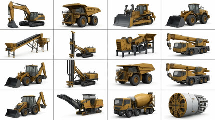 Collection of heavy construction machinery and equipment. © Sami