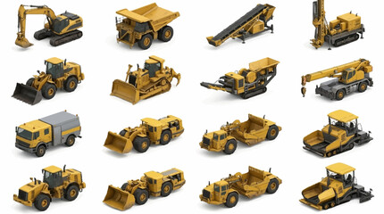 Collection of yellow construction and mining vehicles. © Sami
