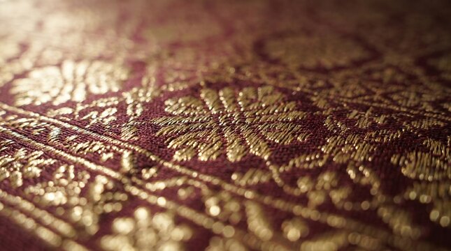 Luxurious gold embroidered textile pattern